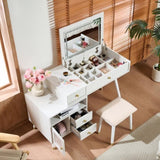 3-in-1 Vanity Desk with Lighted Flip-Top Mirror & Adjustable Cabinet, Makeup Dressing Table with N844P291656A