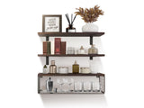 2 in 1 Floating Shelves with Storage Basket, Sturdy Paulownia Wood Wall Shelves for Bathroom Living 04949736