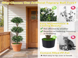 51" Artificial Boxwood Topiary Tree with 59 Flowers, Realistic Faux Evergreen Plant - White 33007501