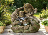 24.75" High CALLAN FOUNTAIN Weather Resistant Floor Fountain with Light, Light Brown Moss 71777.00LM