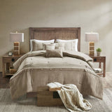 7 Piece Faux Suede Comforter Set Tan Cal King B03597131