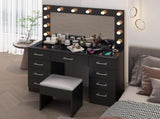Vanity Desk Set with Large Lighted Mirror and Powre Outlet, Glass Top Makeup with 9 Drawers, 12228143