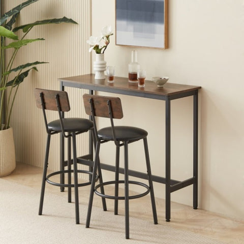 ZUN Bar Table Set with 2 Bar stools PU Soft seat with backrest, Rustic Brown, 43.31'' L x 15.75'' W x W1162P144762