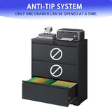 ZUN Lateral File Cabinet 3 Drawer, Black Filing Cabinet with Lock, Lockable File Cabinet for Home 21101666