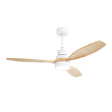 ZUN 52 Inch Indoor Modern Ceiling Fan White 3 Solid Wood Blades Remote Control Reversible DC Motor With 99989242