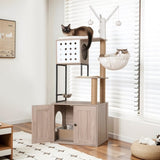 Cat Tree with Litter Box Enclosure - Modern Cat Condo with Scratching Posts, Feeding Bowl & W1687P304380