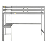 ZUN Twin Loft Pine Wood Bed with built-in desk, Safety Guardrails, Ladder,Grey 21086024