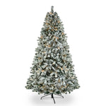 ZUN 6 FT Pre-lit Snow Flocked Christmas Tree, Artificial Hinged Xmas Pine Tree with 800 Branch Tips, 300 90390570