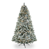 ZUN 6 FT Pre-lit Snow Flocked Christmas Tree, Artificial Hinged Xmas Pine Tree with 800 Branch Tips, 300 90390570