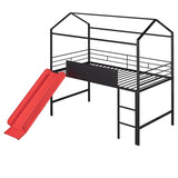 Metal House Bed With Slide, Twin Size Metal Loft Bed with Two-sided writable Wooden Board MF294384AAJ