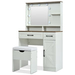 ZUN Farmhouse Makeup Vanity Desk with Mirror and Lights, 3 Lighting Modes, Vanity Set with Stool, 45077728