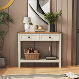 Farmhouse Style Console Table 2 Drawer and Bottom Storage Shelf for Entryway, Rustic Side Table W2557P191364