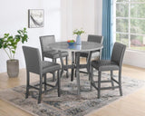 ZUN Beautiful 5-Pc Round Gray Stone Table Glitter Gray Finish Upholstered Chair Dining Room Wooden B011P184962