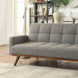 Futon Sofa Gray Color Converts into Bed Tufted Linen Fabric Angled Wooden Legs Side Pockets 1pc Sofa B2741P298389