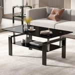 ZUN Tempered Black Glass Coffee Table, 2-Layers Tea Table W171891785