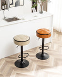 Round Storage Bar Stool Set of 2, Brown Faux Leather Height Adjustable Barstool, 360&degCounter Height W2200P152186