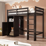 ZUN Twin Loft Bed with Wardrobe, Storage Shelves and Ladder, Espresso 46254892