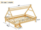 Full House Platform Bed with Stairs, Solid Wood Twin Bed Frame, Low Profile and Childlike Fun W1580P354721