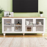 ZUN ON-TREND Farmhouse TV Stand with Tempered Glass Doors for TVs Up to 70", Versatile Sideboard with N721P206052K