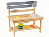 Natural Fir Wood Children Mud Kitchen Toy, Interactive Outdoor Sensory Play Station with Storage 86954566