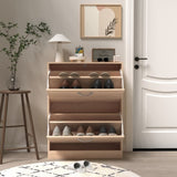 Wooden Shoe Cabinet for Entryway, White Shoe Storage Cabinet with 2 Flip Doors 20.94x9.45x43.11 inch W40943195