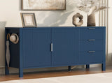 U-Style Modern Wave-Pattern Sideboard with 3 Drawers, Large Storage Buffet Cabinet with Hooks and N711P345172V
