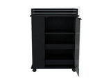 Bar Cart with Glass Door, 2-Side Shelves and Casters, Black B097120617