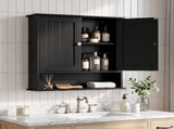Black painted MDF bathroom wall cabinet with double doors and vertical-groove detailing 97986776
