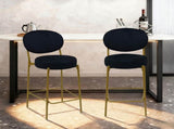2-Pack Modern Velvet Bar Stools with Gold Metal Legs Accent Round Counter Stools for Kitchen Island, W1757P387424