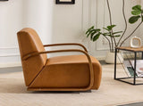 Vintage Brown Swivel Accent Chair Luxe Faux Leather, Solid Wood Armrests, Ergonomic Comfort 79132535