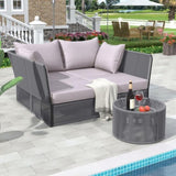 ZUN 2-Piece Outdoor Sunbed and Coffee Table Set, Patio Double Chaise Lounger Loveseat Daybed with Clear 99563974