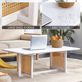 Chinese style white solid wood and imitation rattan coffee rectangular solid wood coffee low W1151128046