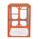 ZUN Wooden Cat House, Outdoor Cat Cage with Water-proof Asphalt Planks and Cat Perches, Orange W2181P151887