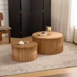 ZUN Vintage Fashion Style Cylindrical Nesting Coffee Table Set with Vertical Textured Embossed Design W757P195740