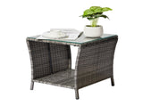 Outdoor Patio Wicker Side Table, Square End Table Bistro Coffee Table with Glass Top Storage Shelf 76160910