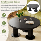 ON-TREND 39.4'' Easy Assembly Round Petal-Shaped Coffee Table, Cream Style Center Table with 3 N721P190396B