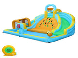 Inflatable castle for children with inflator 450W, slide, jump area, climbing wall, 395 x 350 x 260 48941692
