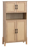 Mid-Century Modern 4-Door Storage Cabinet with Woven Rattan Doors & Adjustable Shelves - Perfect for W3151P288912