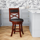 24" Counter Height X-Back Swivel Stool, Cherry Finish, Charcoal Fabric Seat B04660710