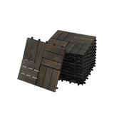 Acacia Wood Interlocking Deck Tiles Checker Pattern, 10PCS 12" x 12" Square Dark Brown Acacia 21276083