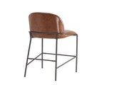 Galen Indoor Metal Upholstered Barstool, Antique Bronze Finish Frame with Brown Faux Leather, Set of N775P290453P