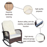 Outdoor Wicker Rocking Chair with Wide Seat, Thick, Soft Cushion, Rattan Rocker w/Steel Frame, High W209P265086