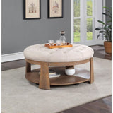 Wire-brushed Finish Natural Tone / Beige 1pc Ottoman Transitional Style Deep Button Linen Like B011P184961