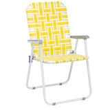 ZUN 2pcs Steel Tube PP Webbing Bearing 120kg Folding Beach Chair Yellow & White Strip 25170682