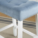 ZUN Morovo Set of 2 Velvet Counter Height Stools with Tufted Saddle Seats, White-Wash Finish, Blue T2574P164821