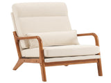 High Back Solid Wood Armrest Backrest Iron Frame Linen Indoor Leisure Chair Off-White 31656855