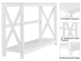 2-Tier X Design Wood Console Table with Shelf for Entryway Living Room, White 37951255