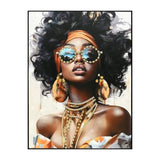 African American Woman Canvas Wall Art Black Girl with Curly Hair Sunglasses Orange Headwrap W3374P322229