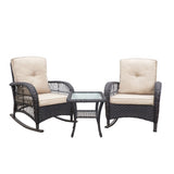 ZUN 3 Piece Wicker Patio Rocker Sets, Rattan Rocking Furniture Set with Glass Table Dark Brown 93714084