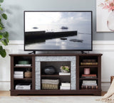 ZUN TV Media Stand with with Faux Stacked Stone Surround, Modern Entertainment Console with Open Storage W1758P187684